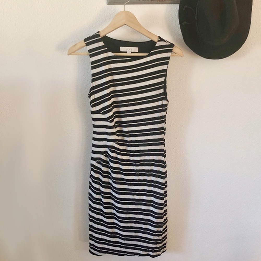 LOFT Striped Shirred Dress XS Ann Taylor